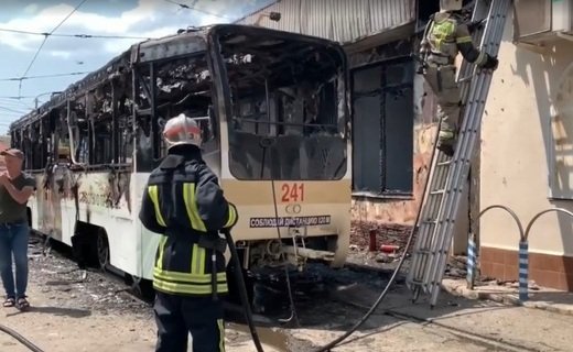 В Краснодаре на улице Димитрова сгорел трамвай, работающий на маршруте №22