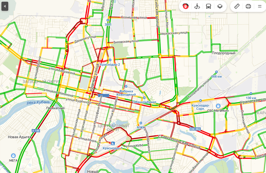 Карта краснодара пробки онлайн сейчас